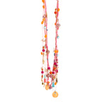 Alcho  handmade multi-Strand Pink Cord & Gold Chain necklace