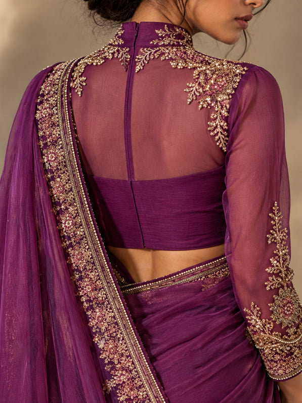 Mystic- Deep Purple Hand-Embroidered saree blouse