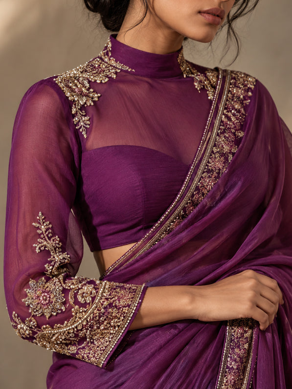 Mystic- Deep Purple Hand-Embroidered saree blouse