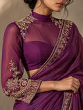 Mystic- Deep Purple Hand-Embroidered saree blouse