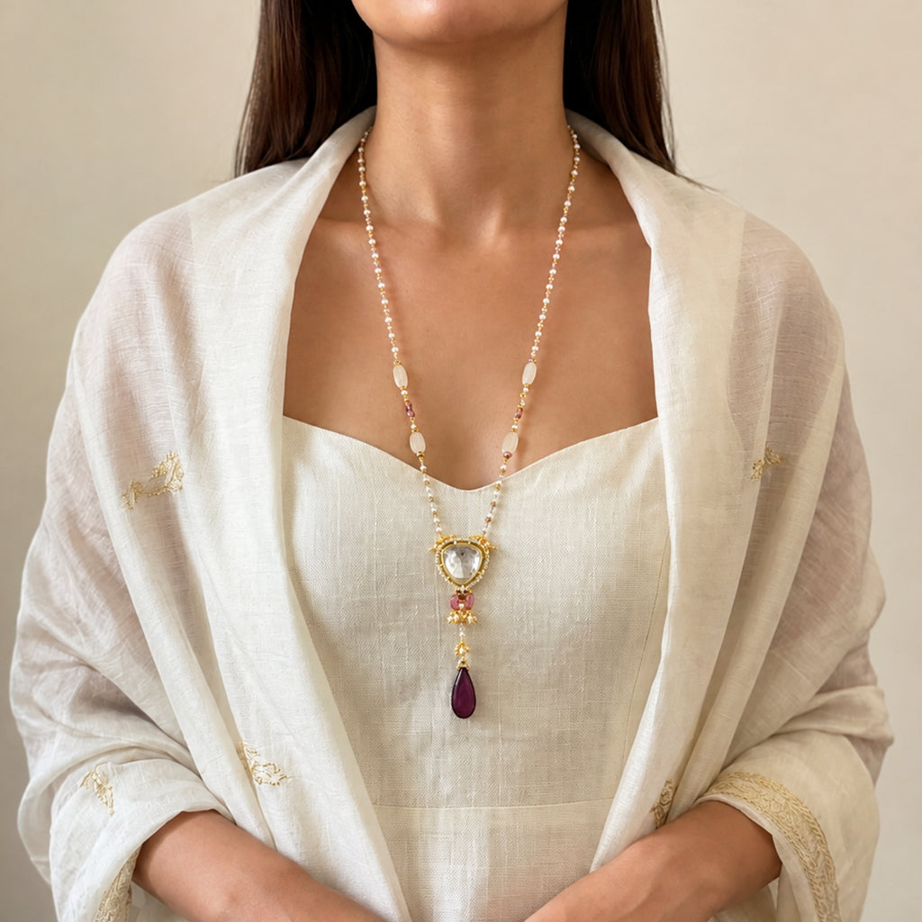 Myth Plum Fuchsia Teardrop & Seed Pearl Beaded necklace