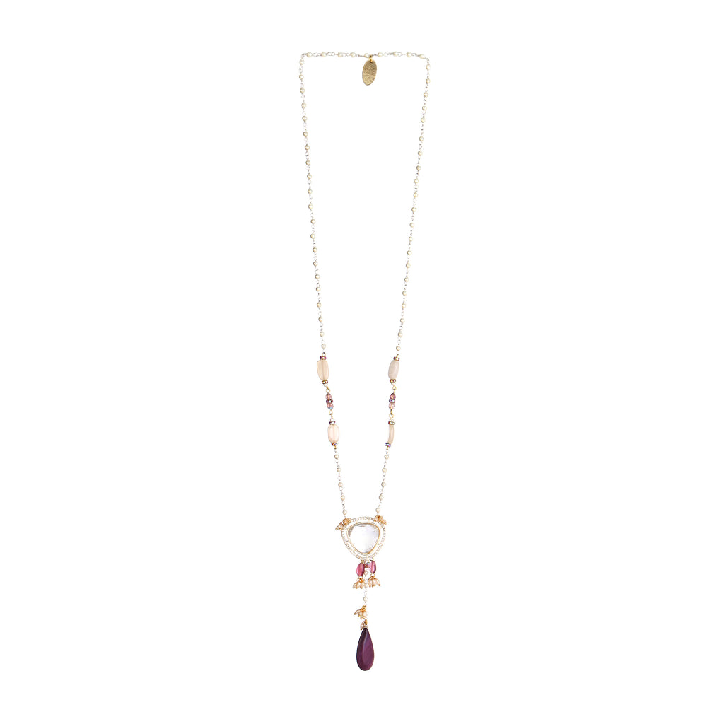 Myth Plum Fuchsia Teardrop & Seed Pearl Beaded necklace