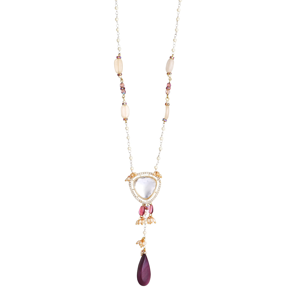 Myth Plum Fuchsia Teardrop & Seed Pearl Beaded necklace
