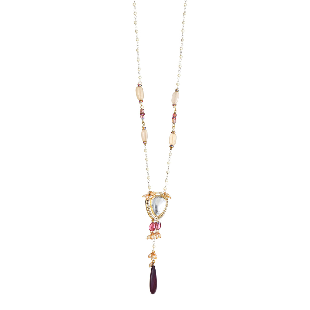 Myth Plum Fuchsia Teardrop & Seed Pearl Beaded necklace
