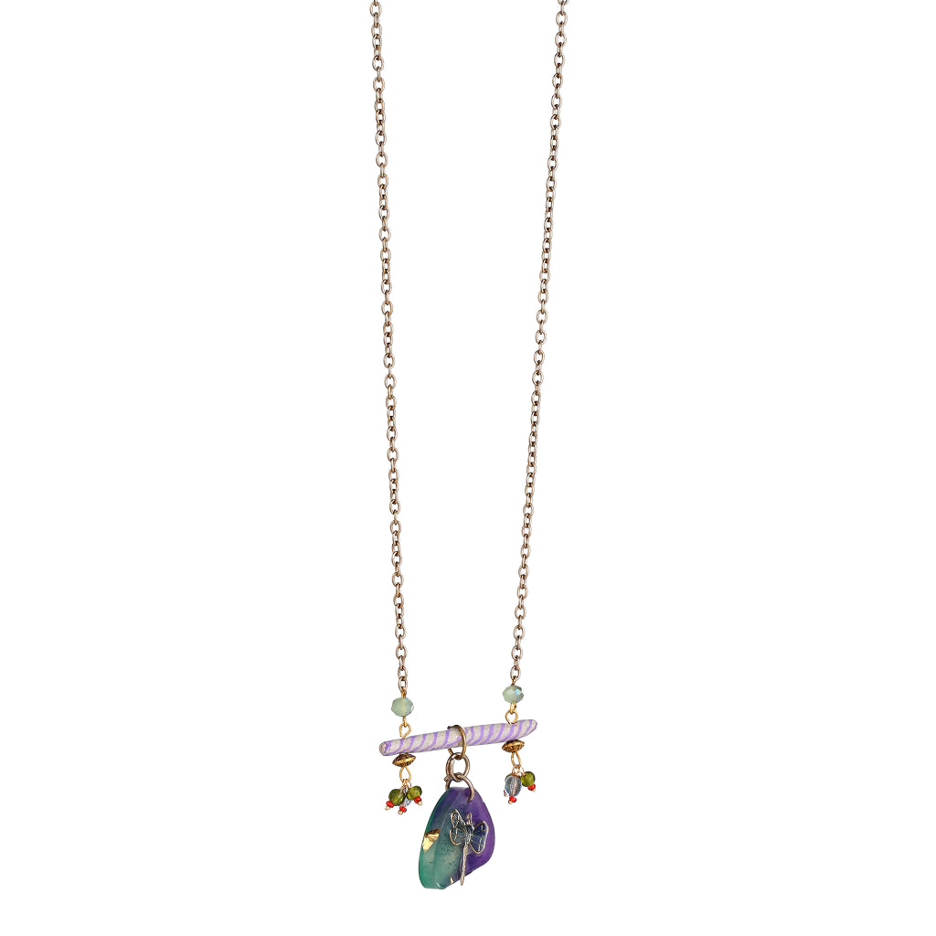 Nimbus Purple & emerald  Resin Pendant with Dragonfly Charm Pendant Necklace