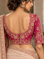 Sargam  - Magenta Silk Hand-Embroidered Saree Blouse with Zardozi & Pearl Work