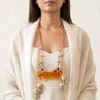 Fern Sculptural Amber Resin Comb statement Necklace
