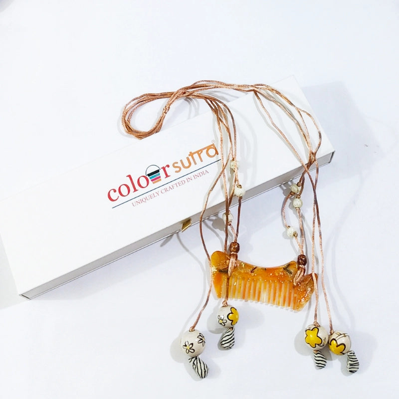 Fern Sculptural Amber Resin Comb statement Necklace