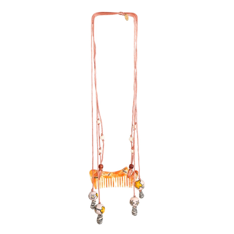 Fern Sculptural Amber Resin Comb statement Necklace