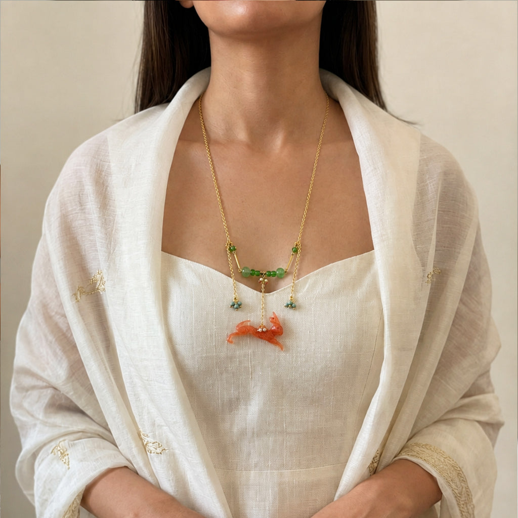 Relic Sculptural Jumping Rabbit Resin Pendant necklace