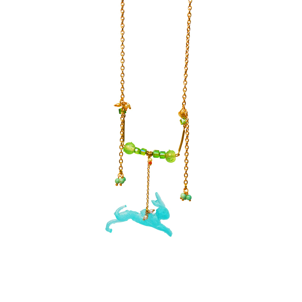 Relic Sculptural Jumping Rabbit Resin Pendant necklace