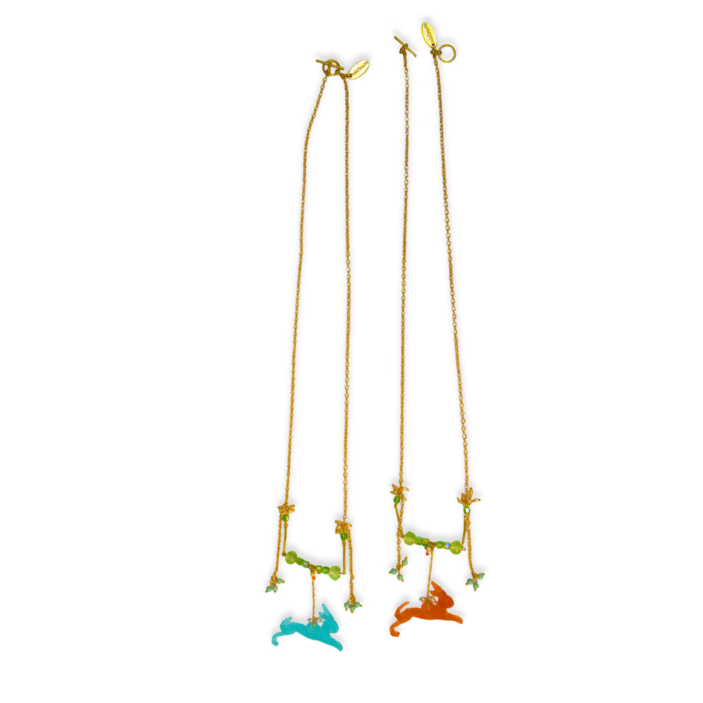 Relic Sculptural Jumping Rabbit Resin Pendant necklace
