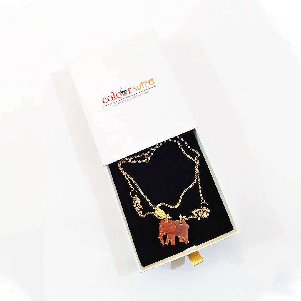Echo Sculptural  Resin Elephant Pendant Necklace