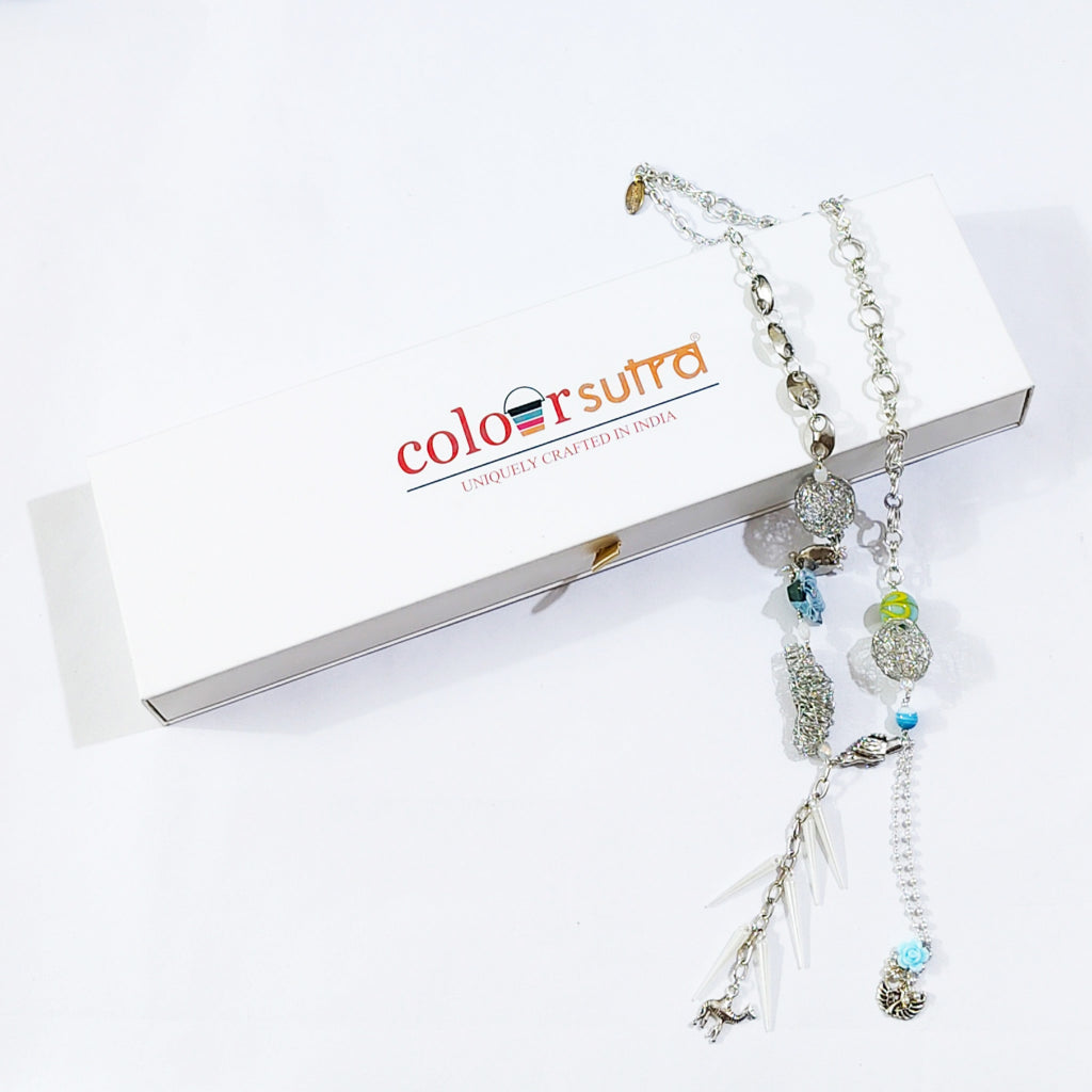 Opal Lariat style charm necklace