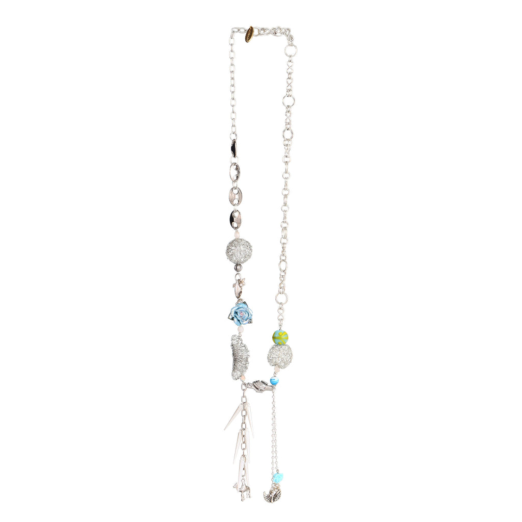 Opal Lariat style charm necklace