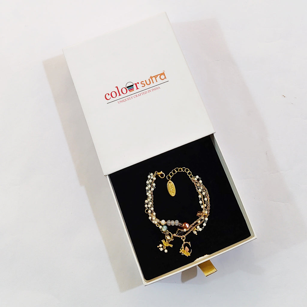 Prana Seed Pearl & Peach Crystal personalised bracelet