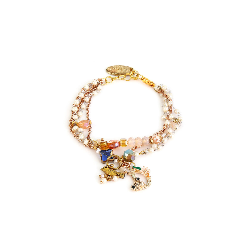 Prana Seed Pearl & Peach Crystal personalised bracelet