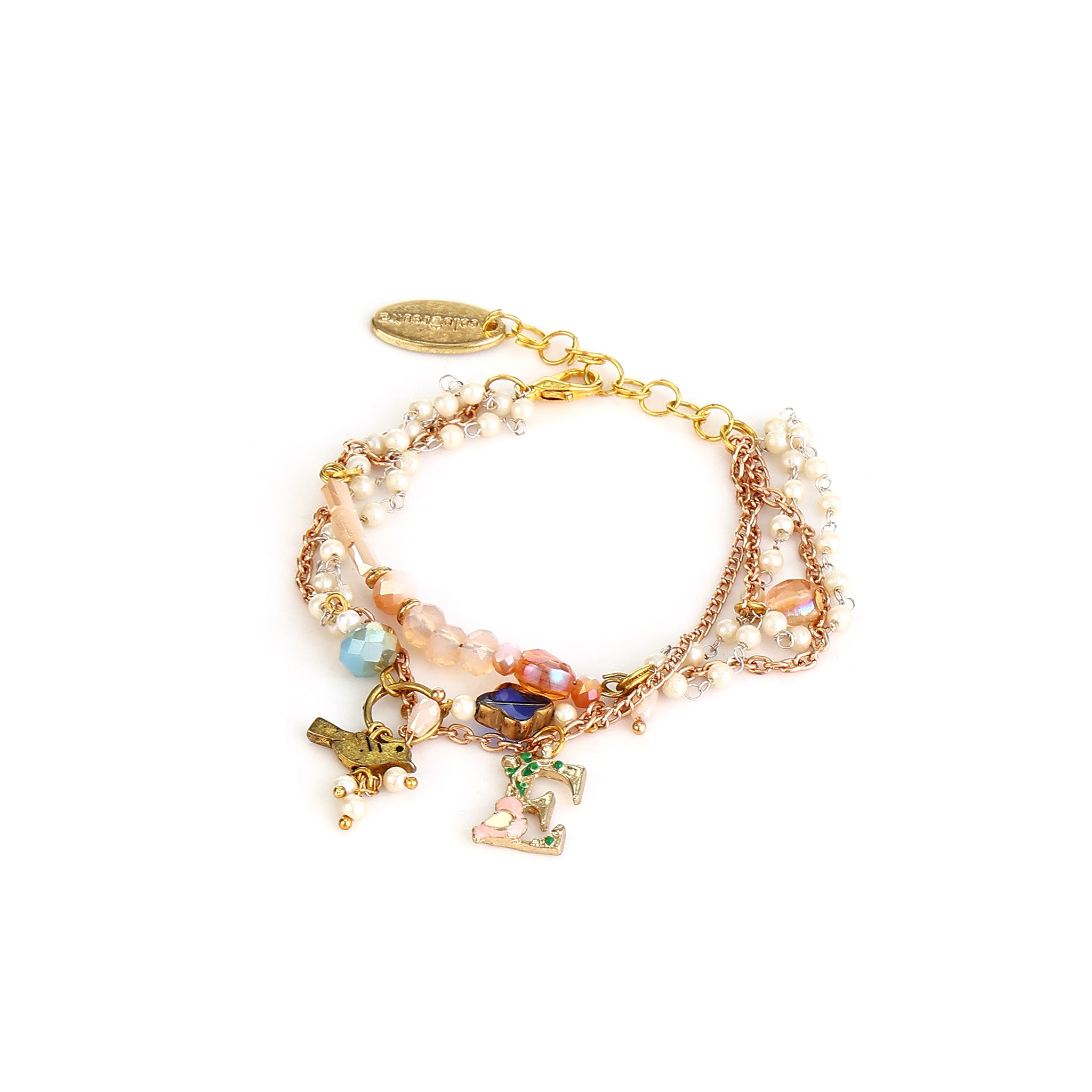 Prana Seed Pearl & Peach Crystal personalised bracelet