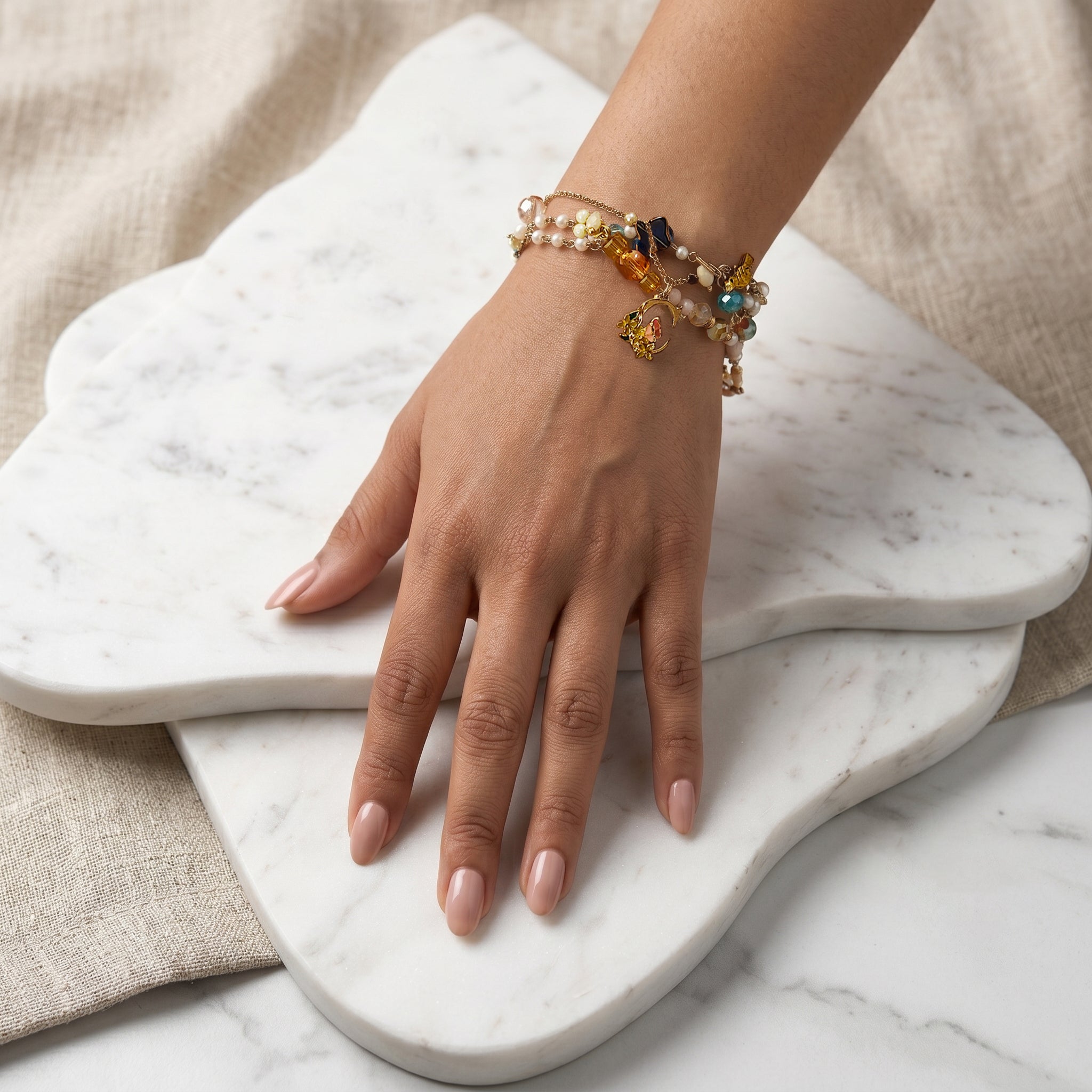 Prana Seed Pearl & Peach Crystal personalised bracelet