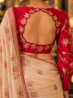 Swarnika – Maroon Silk chanderi Scallop Neck Blouse with Floral Embroidery & Bishop Sleeves