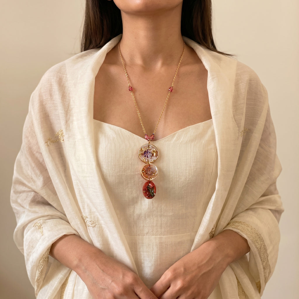 Raspberry Pink Beaded Statement Jewelry | Artisanal Nature-Inspired Romantic Accessory