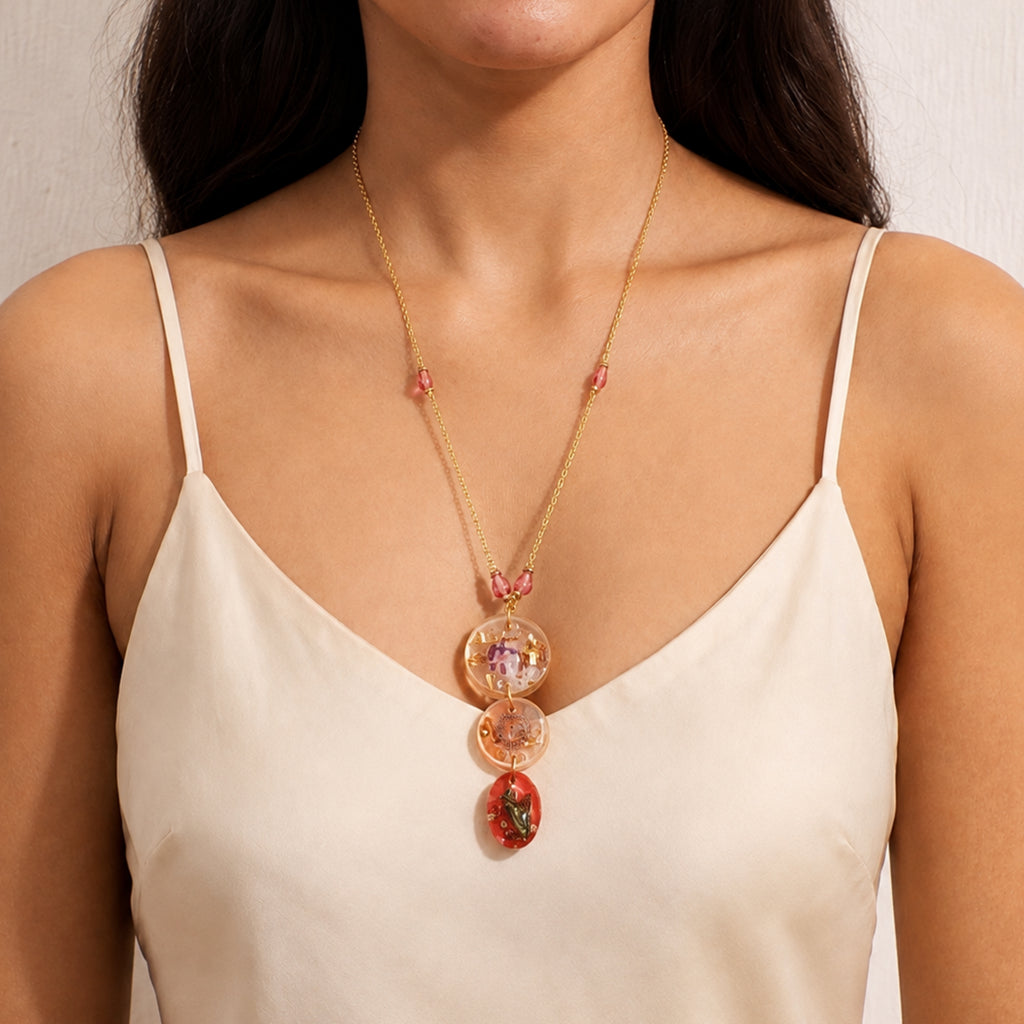 Latika Tiered Resin Floral Medallion Pendant necklace