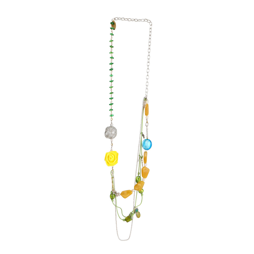 Sunehri Yellow Rose & Pineapple Charm  Layered Necklace