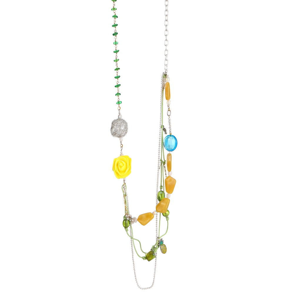 Sunehri Yellow Rose & Pineapple Charm  Layered Necklace