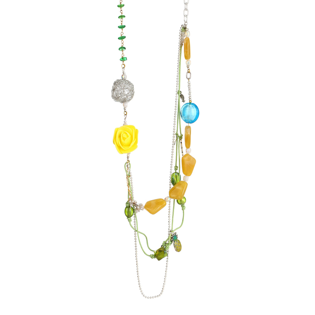 Sunehri Yellow Rose & Pineapple Charm  Layered Necklace