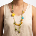 Sunehri Yellow Rose & Pineapple Charm  Layered Necklace