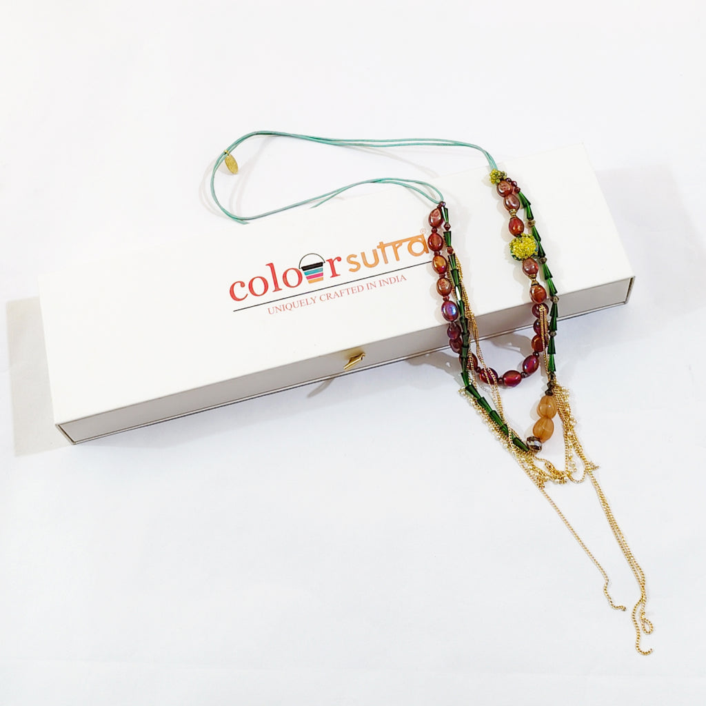 BERRY  GLASS Beaded Layered Statement Necklace