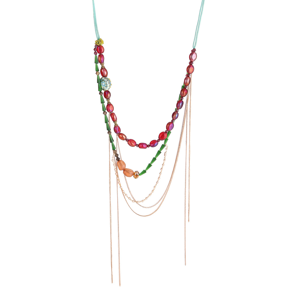 BERRY  GLASS Beaded Layered Statement Necklace