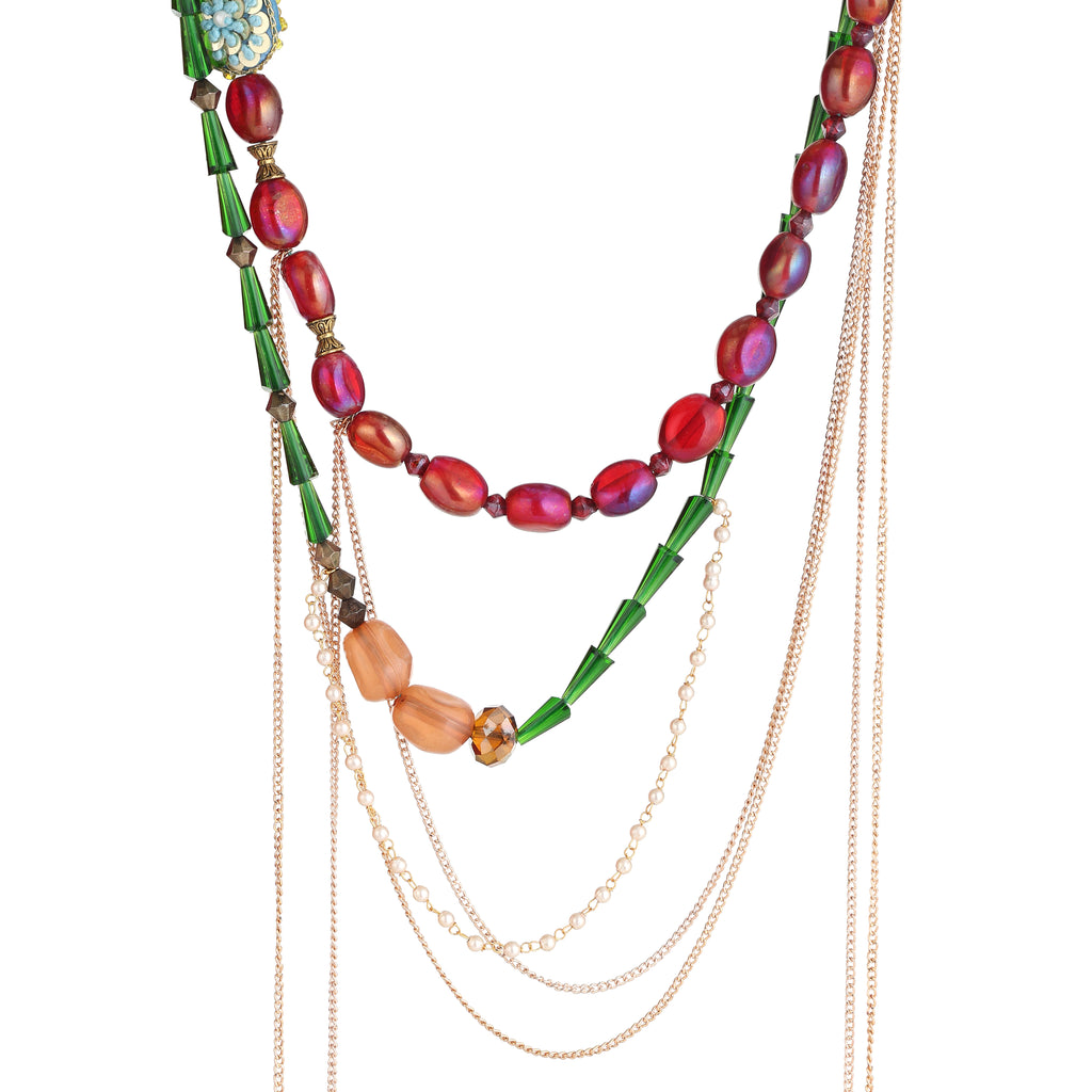 BERRY  GLASS Beaded Layered Statement Necklace