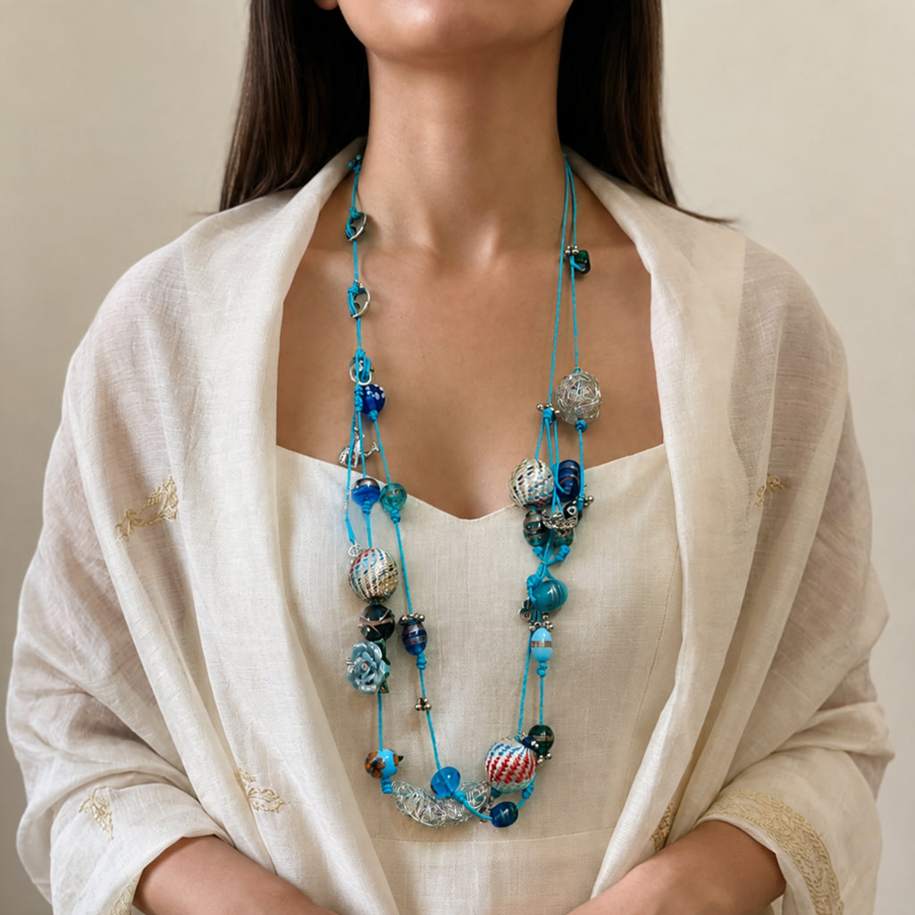 Fhreesia handmade  Turquoise Blue Cord  Layered Necklace