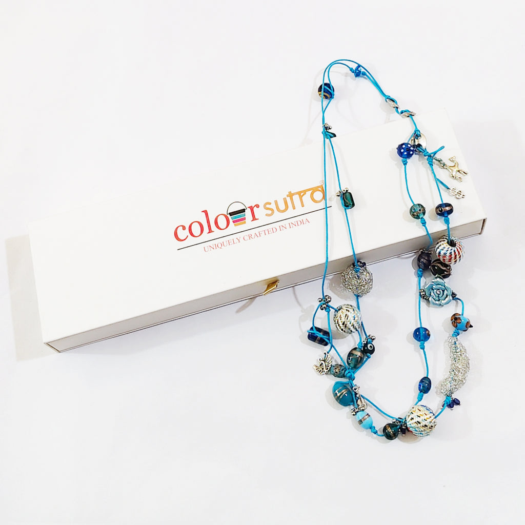 Fhreesia handmade  Turquoise Blue Cord  Layered Necklace