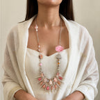 GUL Pink Rose & Mother of Pearl Shell Layered Statement Necklace