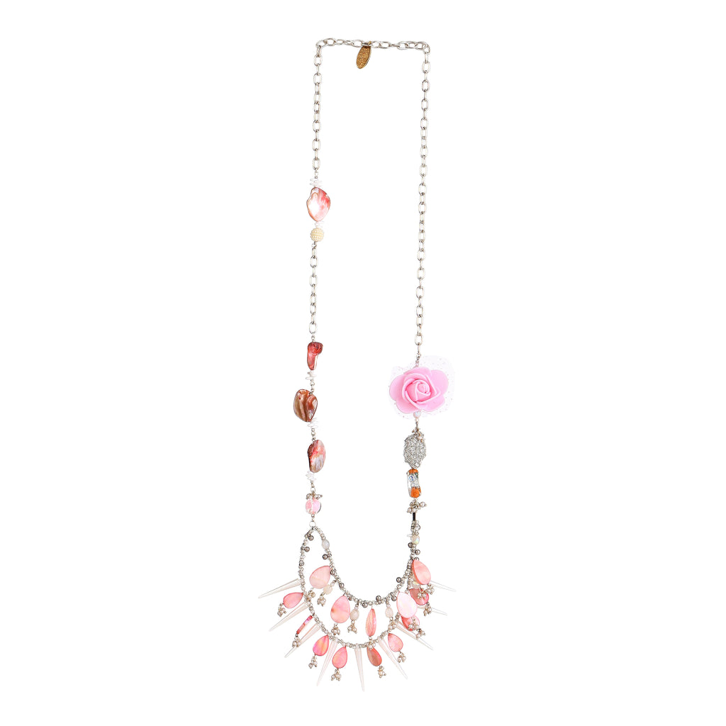 GUL Pink Rose & Mother of Pearl Shell Layered Statement Necklace