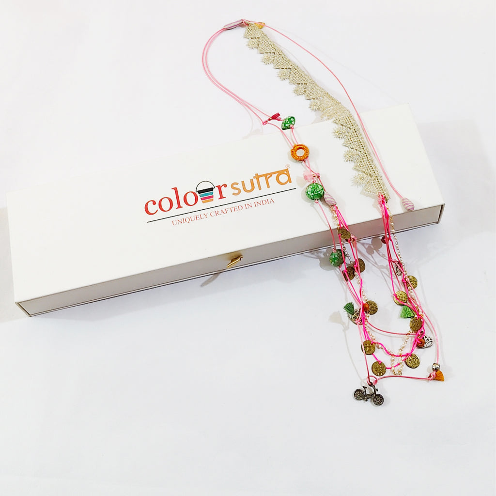 Lulu  Boho  Layered Pink Cord Necklace