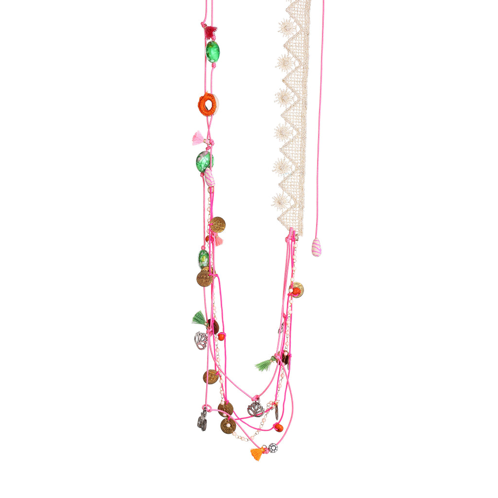 Lulu  Boho  Layered Pink Cord Necklace