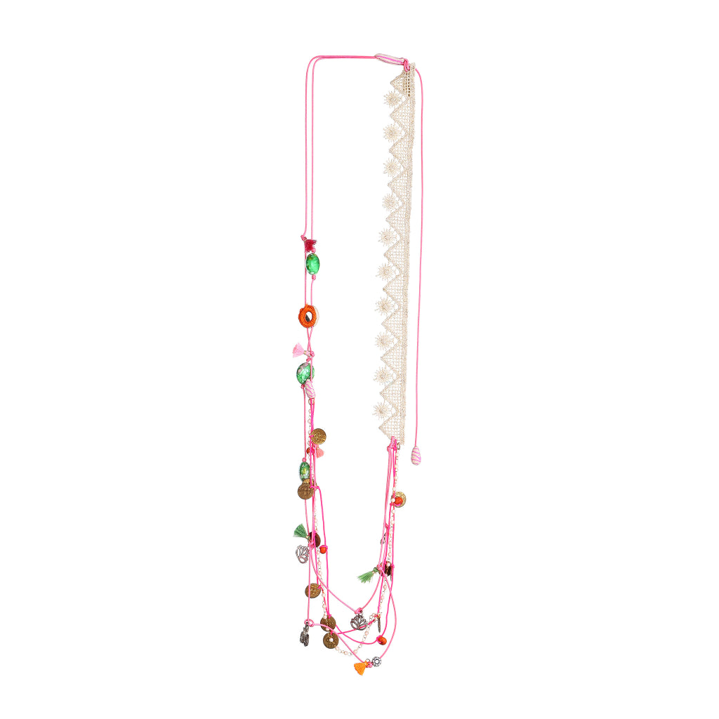 Lulu  Boho  Layered Pink Cord Necklace