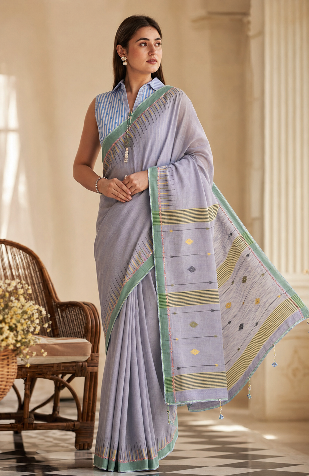 NEETI -  Lavender Grey Saree