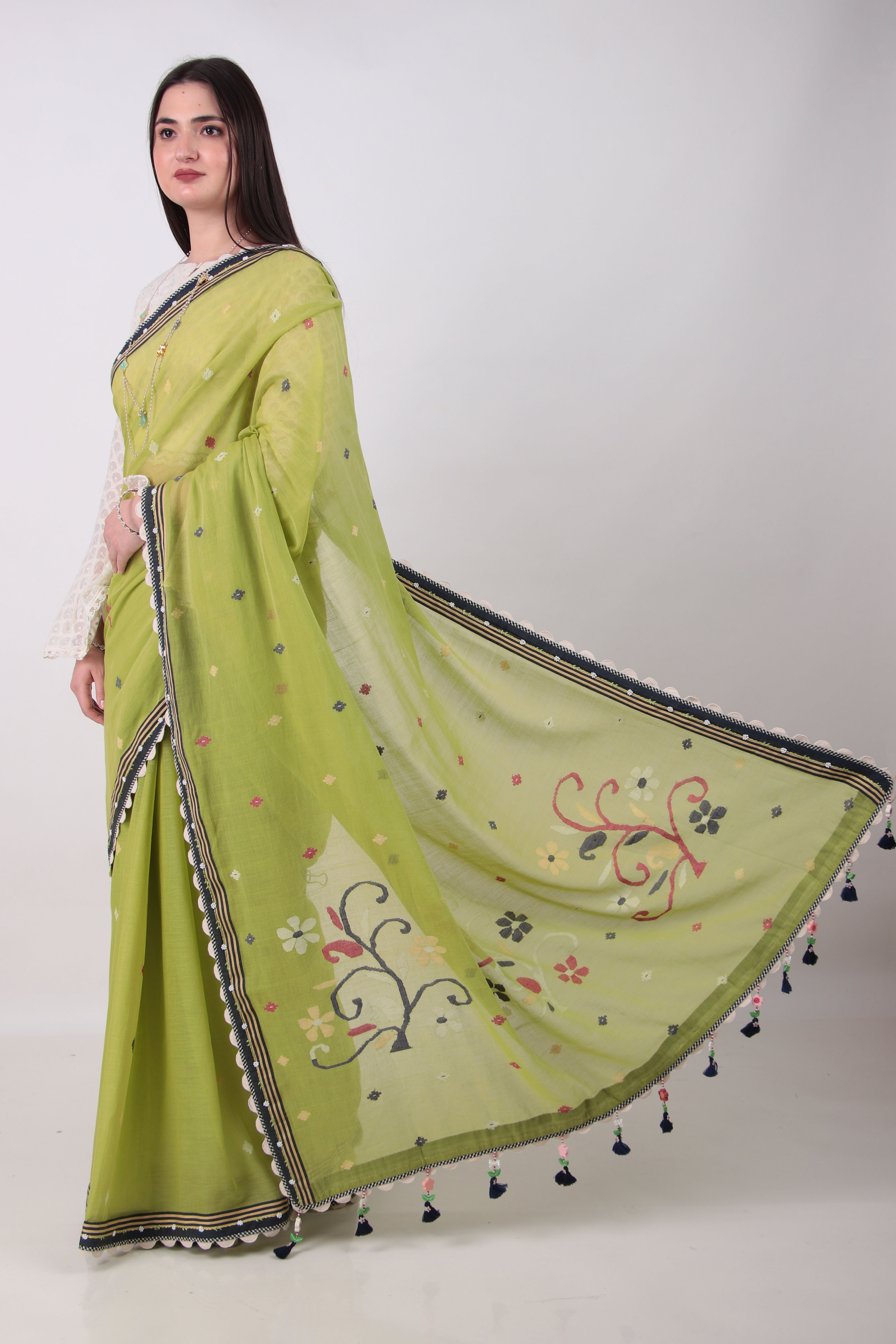 RATI- lime green Saree