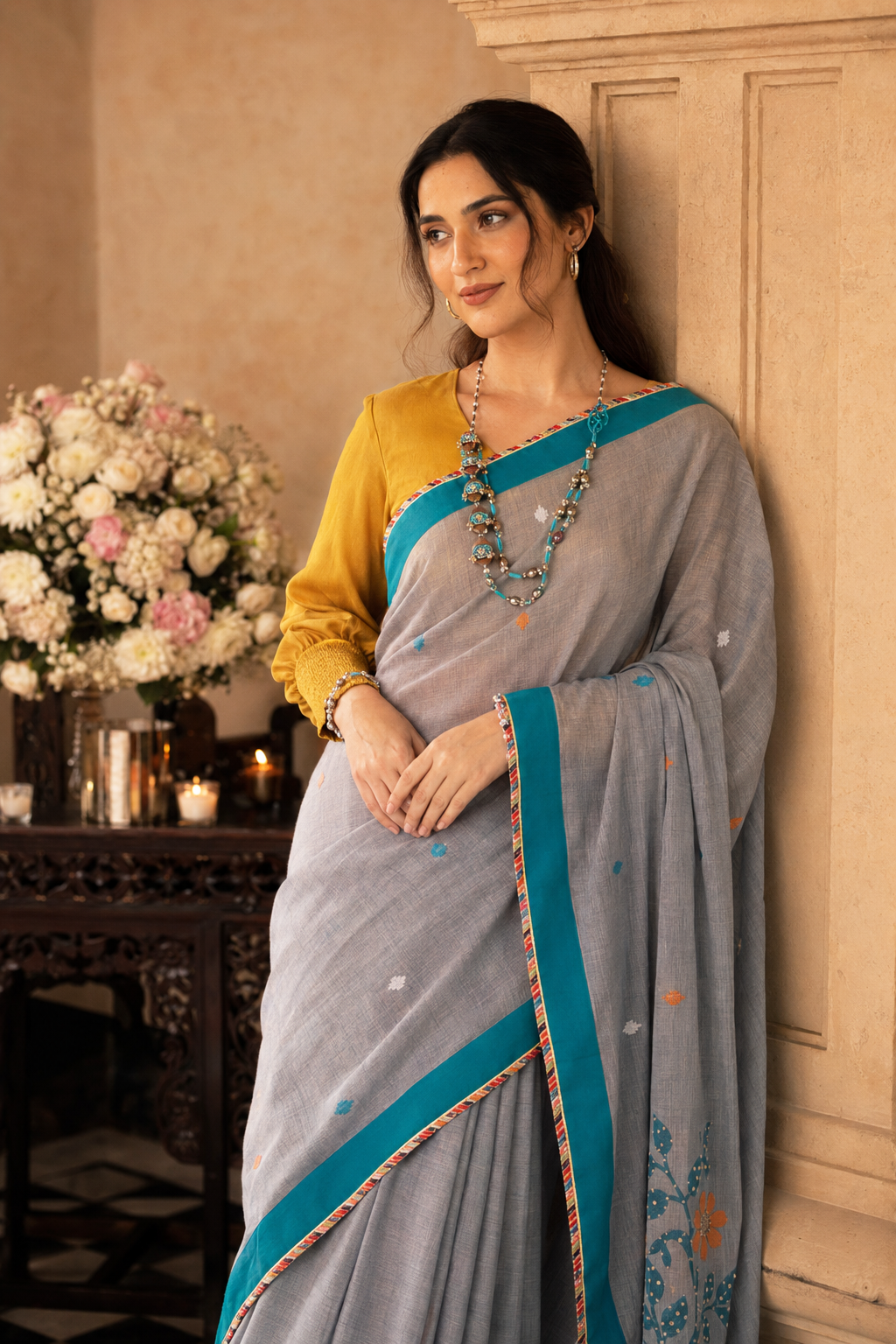 Vanani - Bluish Grey Saree