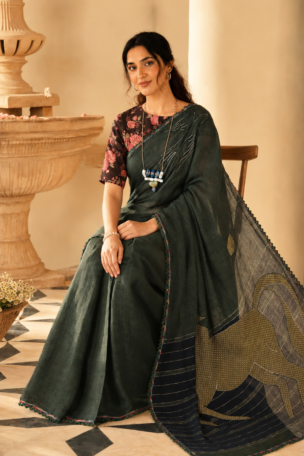 Vira - Forest Green Saree