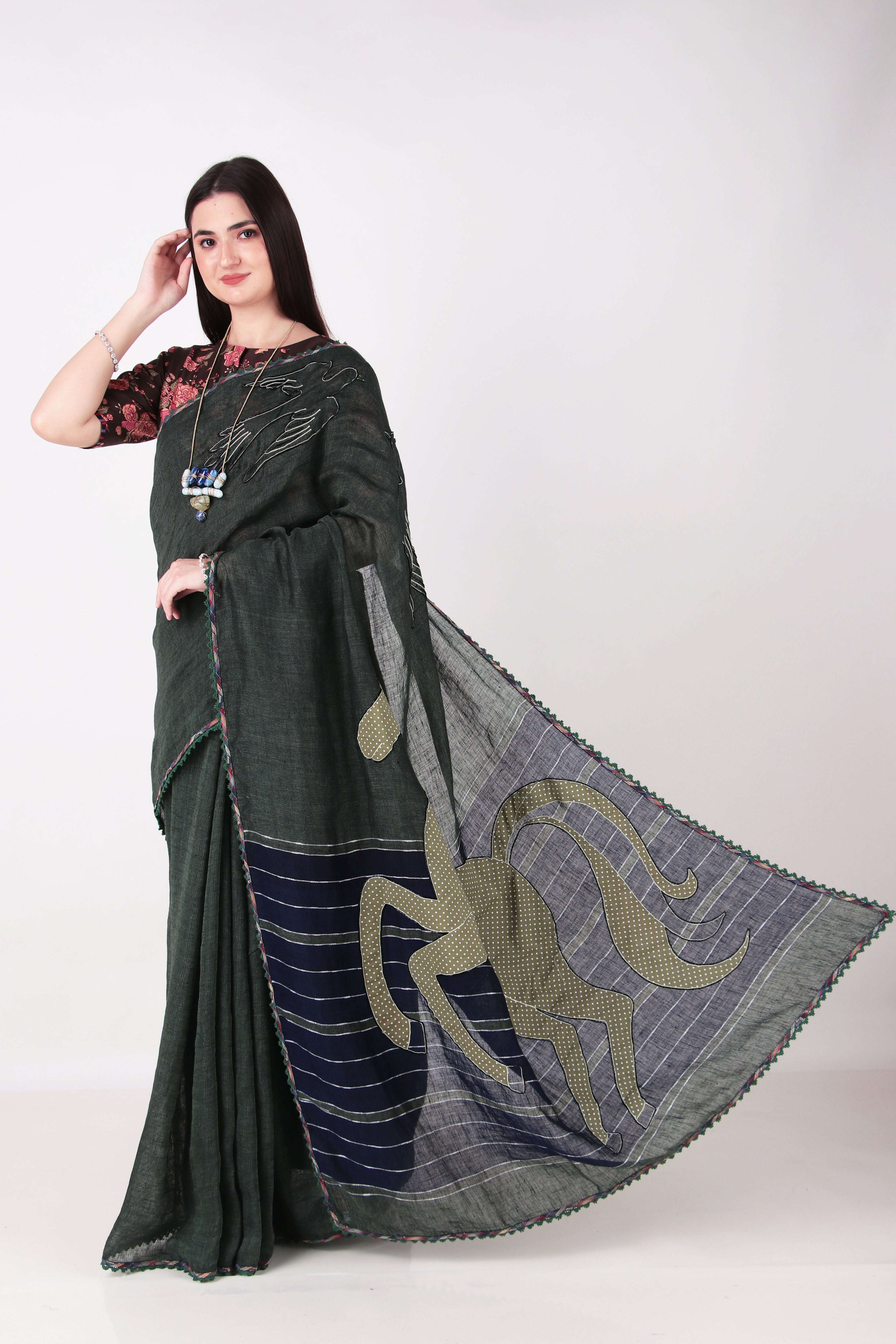 Vira - Forest Green Saree