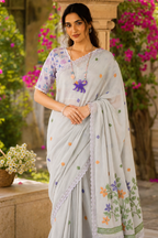 SRISHTI- ice blue jamdani Saree