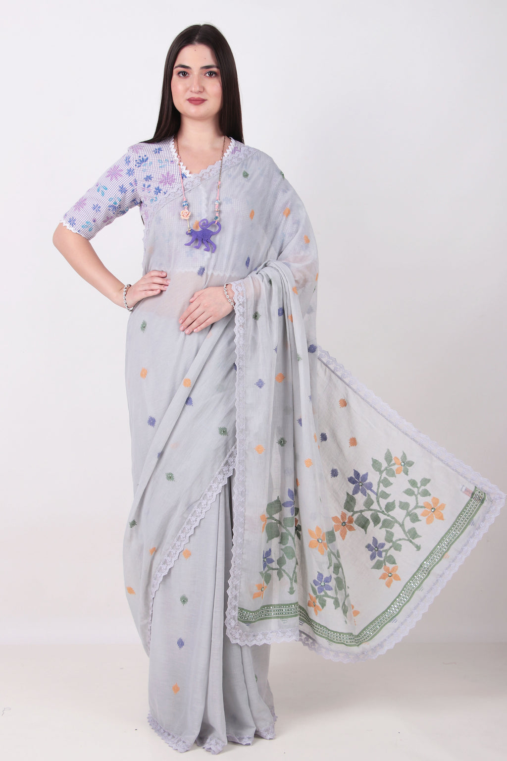 SRISHTI- ice blue jamdani Saree