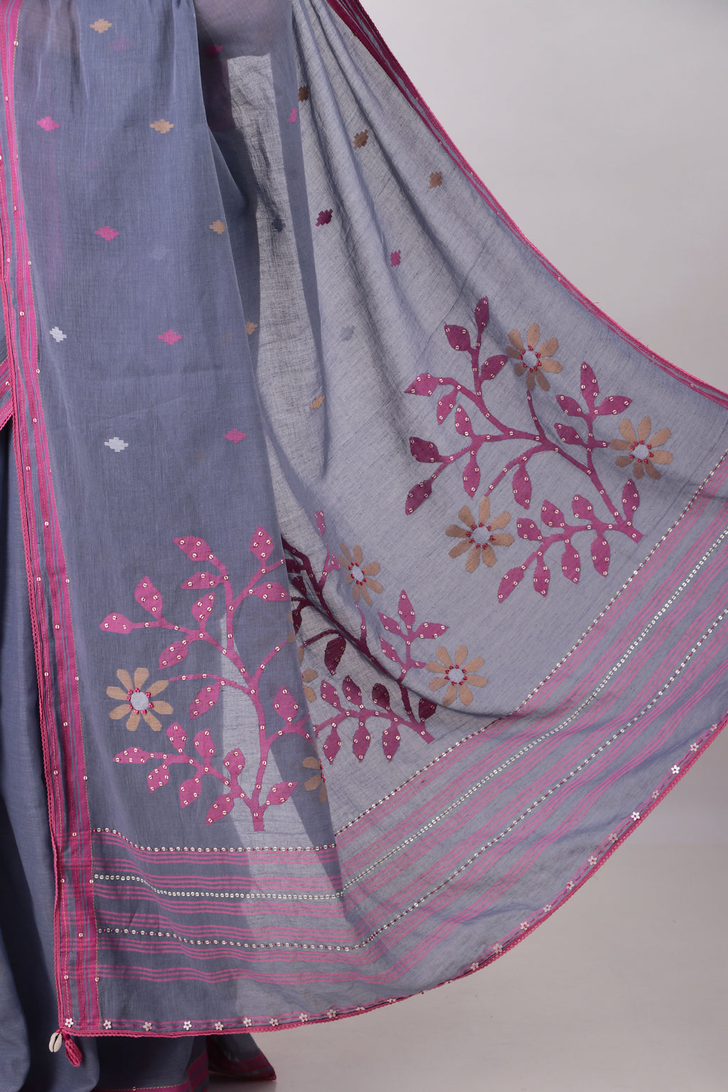Megha- slate blue jamdani Saree