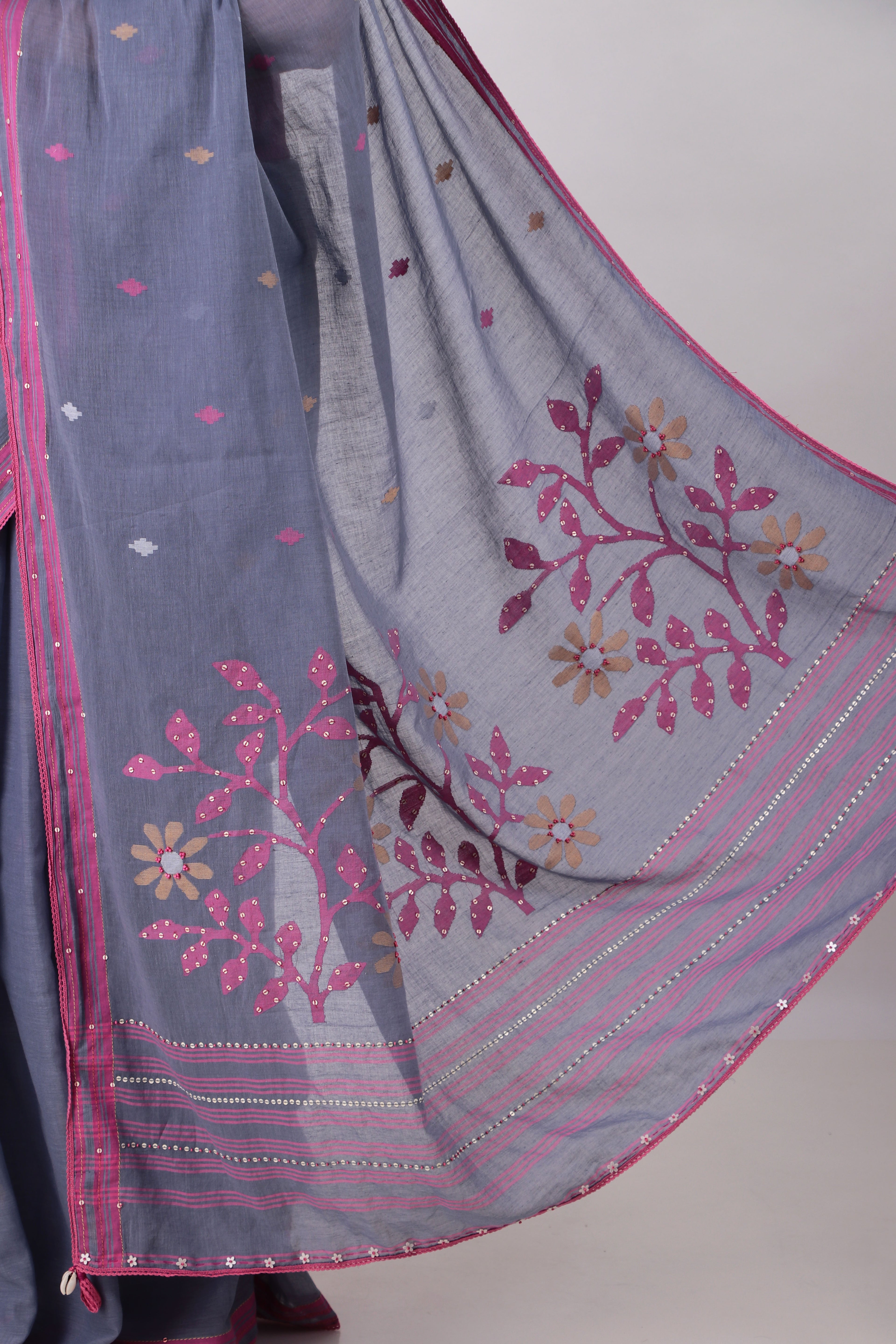 Megha- slate blue jamdani Saree