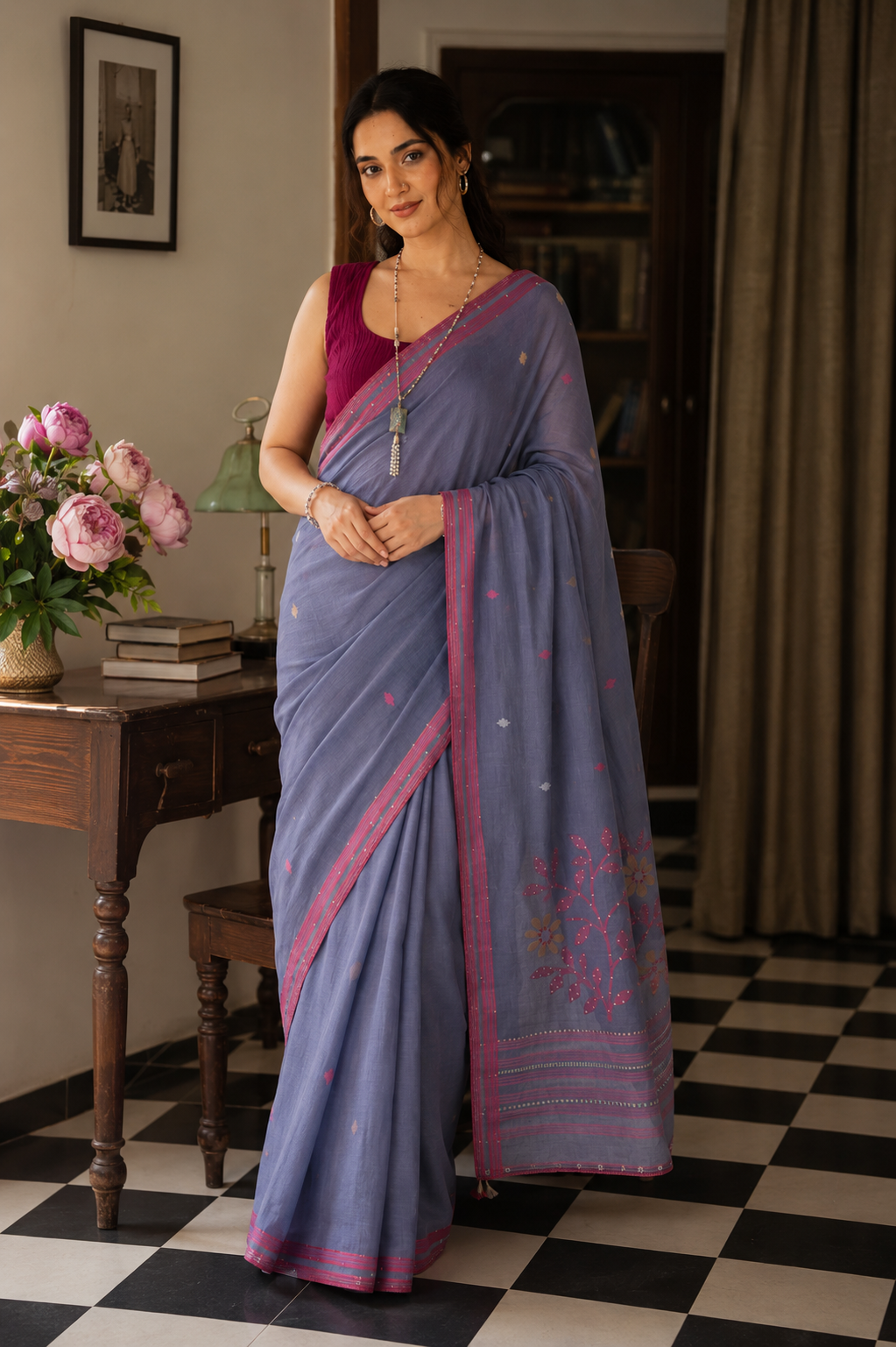 Megha- slate blue jamdani Saree